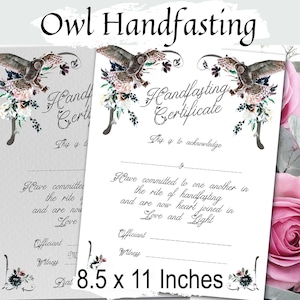 Fantasy Owl Handfasting Certificate: Wiccan Pagan Wedding (PDF)