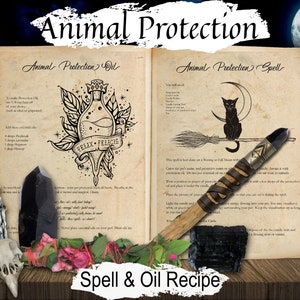 ZAKLĘCIE OCHRONY ZWIERZĄT, Chroń swoich futrzanych przyjaciół w pełni księżyca, Wicca Witchcraft Animal Magic, 2 strony do wydrukowania w księdze zaklęć