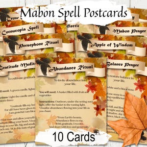 CARTAS DE HECHIZOS DE MABÓN, Hechizos y Magia, 10 Postales Imprimibles, 5.5" x 4.5", Altar del Sabbat Wicca, Bendición de la Cosecha del Equinoccio de Otoño, Acción de Gracias