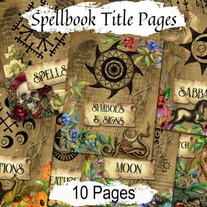 SPELLBOOK TITLE PAGES, Moon Child, Book of Shadows Cover, Printable Witchcraft Grimoire, Digital Download, Divider Sheets, Blank Title Pages