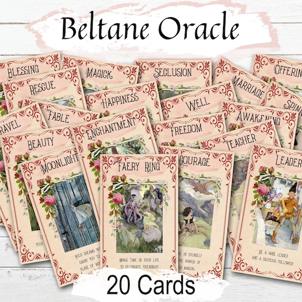 BELTANE FAERY ORACLE Cards, Wicca Sabbat Tarot, Printable Oracle, Inspirational Messages, Fairy Divination Deck, Wheel of the Year, May Day