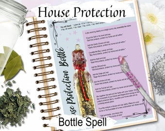House Protection Bottle: Witch Spell Jar Recipe, Pagan Housewarming Gift, Kitchen Witch Printable Spellbook Page