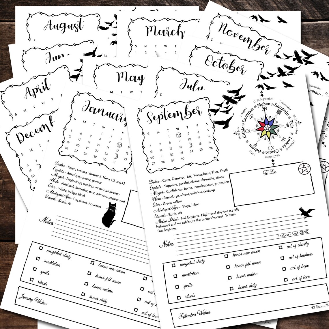 2020 WITCH CALENDAR PLANNER 12 Printable Pages for Book of | Etsy