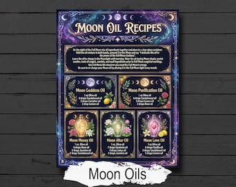 Moon Oil Recipes: Witch Infographic, Printable Grimoire Page, Magic Potions Apothecary Spell