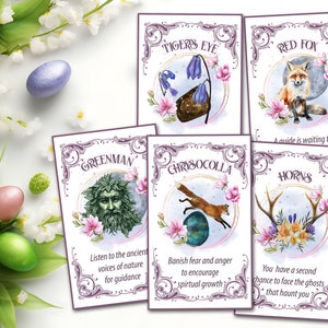 OSTARA ORACLE CARDS, Printable Tarot Messages, Tigers Eye, Red Fox, Greenman, Chrysocolla, and Horns Cards - Morgana Magick Spell