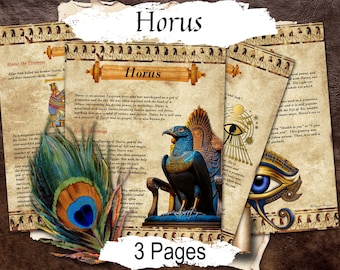 HORUS EGYPTIAN GOD,  Mythology and Lore of the Falcon God of Protection, Ancient Egypt Witchcraft Grimoire, 4 Printable Pages