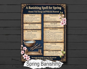 Spring Banishing Spell: Wicca Cleansing Ritual, Dark Academia Grimoire Printable for Book of Shadows