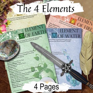 Wiccan Elements Guide: Earth, Air, Fire, Water Spellbook Pages (Digital Download)