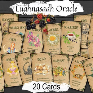 ORÁCULO DE LUGHNASADH, 20 tarjetas imprimibles, adivinación de Lammas con citas inspiradoras