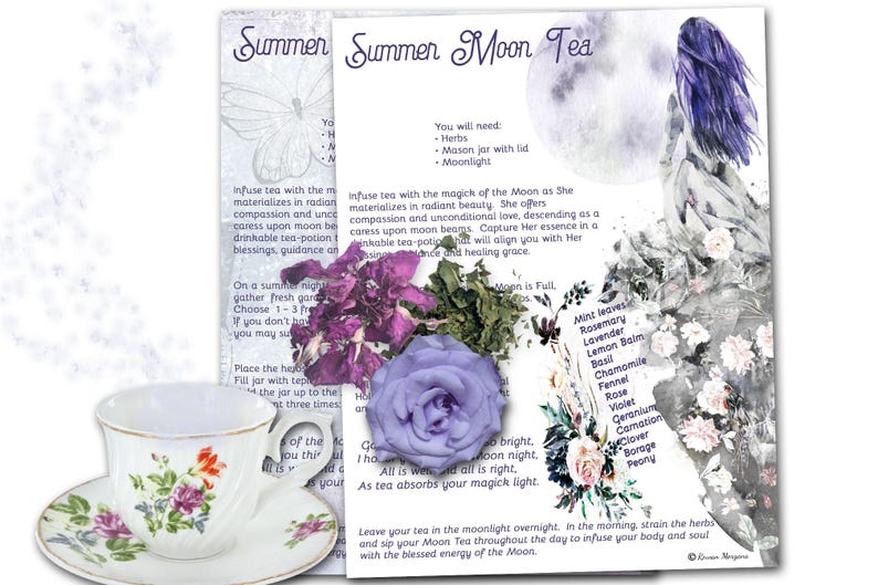 SUMMER MOON TEA Recipe, Witches; Tea, Witchcraft Sabbat Esbat Tea Brew, Visionary Kitchen Witch Potion,  Moon Tea Magic,  Garden Tea Recipe - Morgana Magick Spell