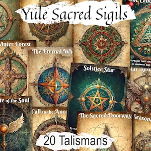 SIGILLI SACRI DI YULE, Sblocca la Magia del Solstizio d'Inverno, Regalo del Sabbat Wicca di Yule Pagano, 20 Carte Stampabili, Pagine del Grimorio Natalizio