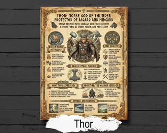 Thor Infographic: Norse God Mythology, Viking Printable Book of Shadows Page