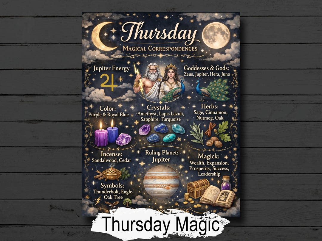 THURSDAY Magic: Infographic Cheat Sheet, Book of Shadows, Printable ...
