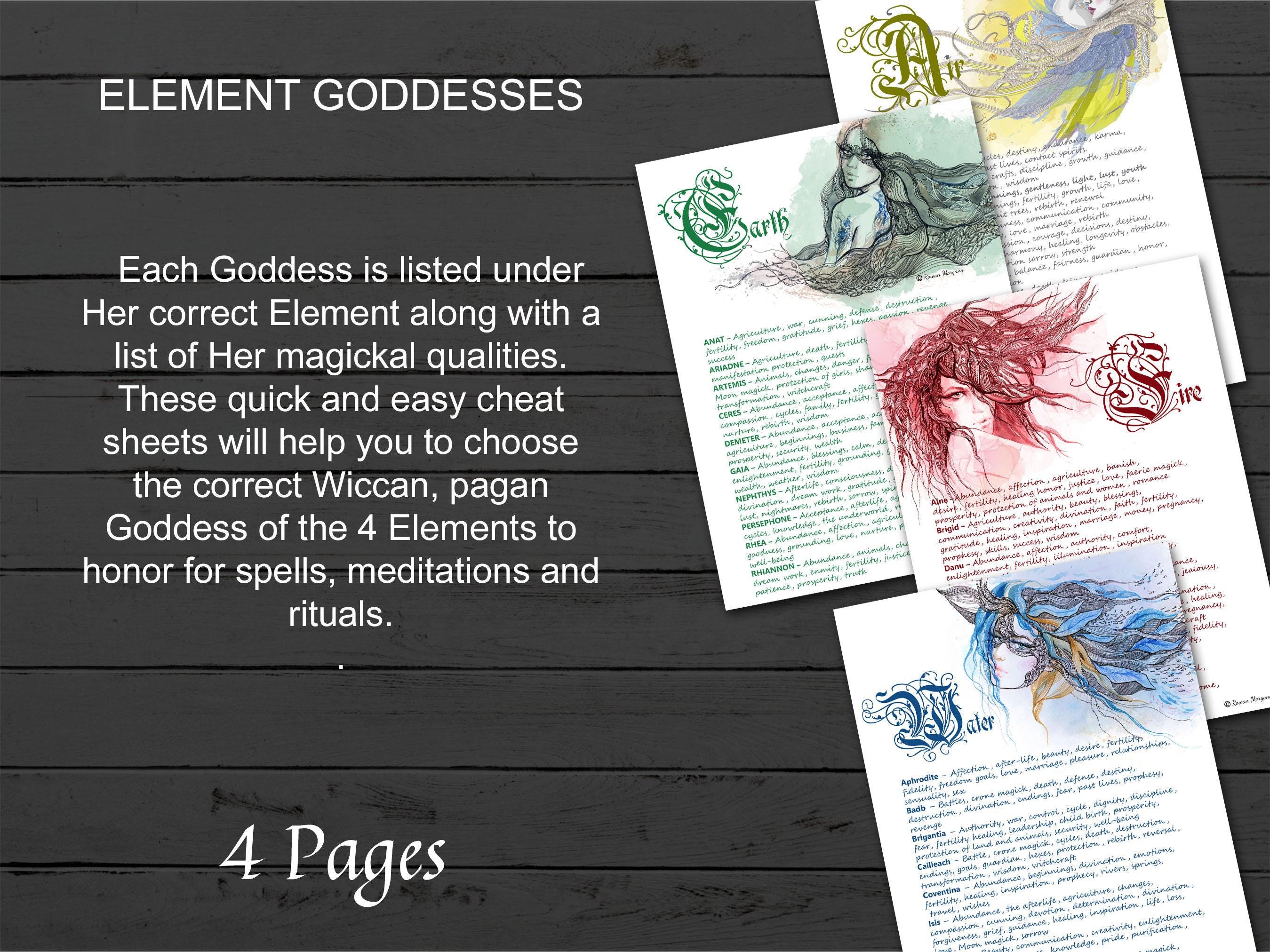 Cheatsheet Elementgodinnen: Wicca-correspondenties (pdf) - Etsy België, image size:2699x2024