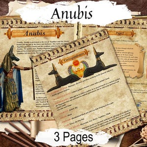 Anubis: chacal egipcio, dios de la momificación. Páginas de grimorio imprimibles (PDF)