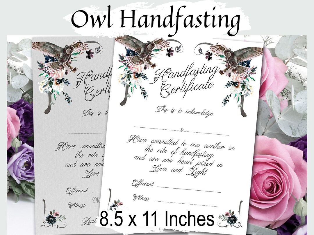 OWL HANDFASTING CERTIFICATE, Printable Wicca Pagan Wedding Certificate, 8.5 X 11, Comes With ...