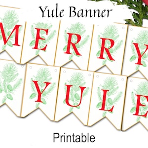 MERRY YULE BANNER, Festive Sabbat Banner for Wiccan & Pagan Celebrations, 10 Printable Flags,  4&quot; x 6&quot;