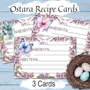 CARTÕES DE RECEITA OSTARA, Para Poções de Ervas de Bruxa, Artesanato e Feitiços Pagãos, Presente de Sabbat Ostara, 3 Cartões para Imprimir, Presente de Sabbat Pagão