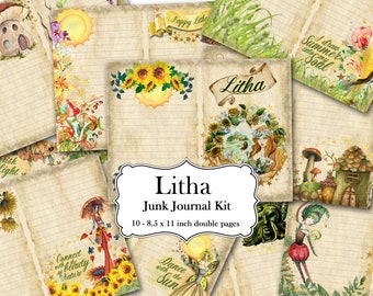LITHA Junk Journal Kit, 10 Pages Digital Download, Litha Wicca Sabbat, Journal Supplies Printable,  DIY Book of Shadows, Litha Sabbat Kit