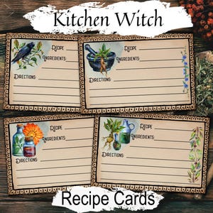 Tarjetas de recetas imprimibles de KITCHEN WITCH. ¡Registra tus recetas de brujería, hechizos, pociones y más! Ideales para regalar.