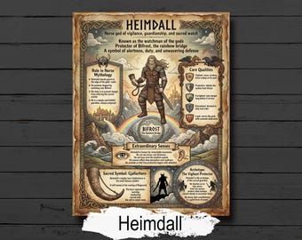 Heimdall Infographic: Norse God Mythology, Viking Printable Book of Shadows Page