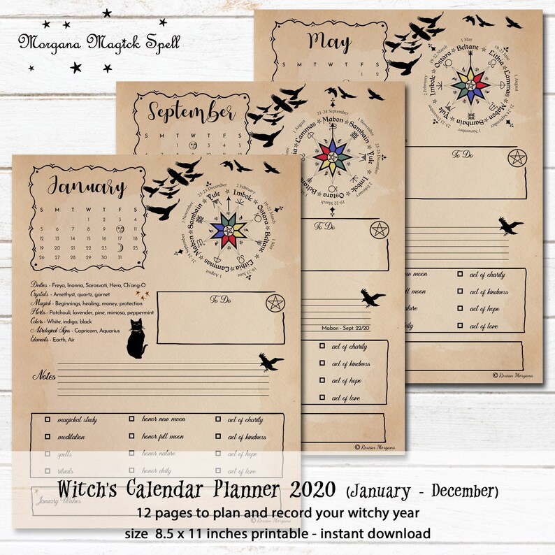 2020 WITCH CALENDAR PLANNER 12 Printable Pages for Book of | Etsy