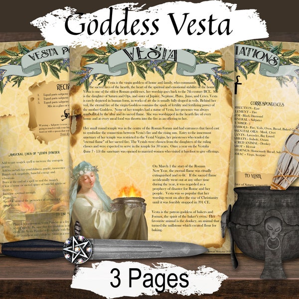 GODDESS VESTA, Domestic Hearth Fire Goddess, Vesta Mythology, Hestia Vestal Virgins, Wicca Shrine, Altar Prayer, Book of Shadows Printable