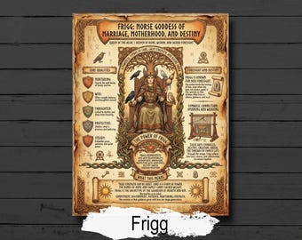 Frigg Infographic: Norse Goddess Mythology, Viking Printable Book of Shadows Page