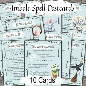 CARTAS DE HECHIZOS DE IMBOLC, 10 postales de brujas imprimibles, hechizos fáciles de seguir, abraza la magia del Sabbat de la Candelaria, páginas del libro de hechizos del altar de Imbolc