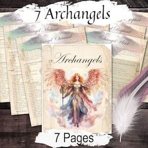 7 Aartsengelen Gabriël, Raphael Michael, Uriel, Chamuel, Jophiel en Zadkiel, 8 afdrukbare pagina's, zegen en bescherming van de engel