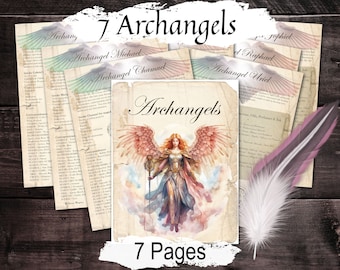 7 ARCHANGELS Gabriel, Raphael  Michael, Uriel, Chamuel, Jophiel, and Zadkiel, 8 Printable Pages, Angel Blessing & Protection