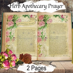 HERBAL APOTHECARY PRAYER, Vintage 12th Century Earth Goddess Herbal Witchcraft Invocation, Green Witch, WiccaHerb Magic, 2 Printable Pages
