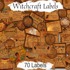 70 WITCHCRAFT LABELS, Wicca Witch Apothecary Labels for Herbs, Printable Tags include the Magical Properties of each plant