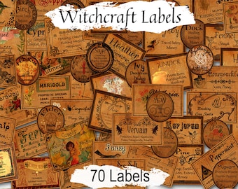 70 ETICHETTE STREGONE, Etichette Wicca Witch Apothecary per erbe, etichette stampabili includono le proprietà magiche di ogni pianta