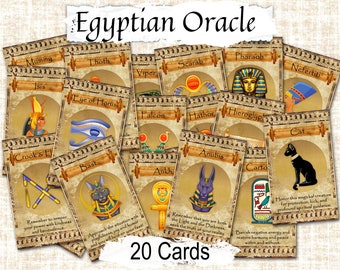 EGYPTIAN ORACLE, 20 Printable Cards,  Inspirational Deck with Messages from the Divine Spirit of Egyptian Gods