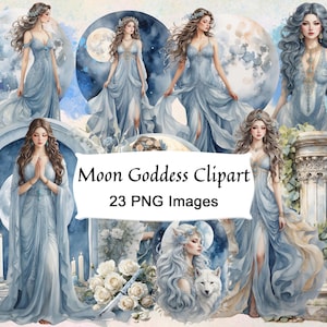 MOON GODDESS Clipart Bundle - Fantasy Wicca Graphics - Commercial Use - 23 PNG Transparent Files