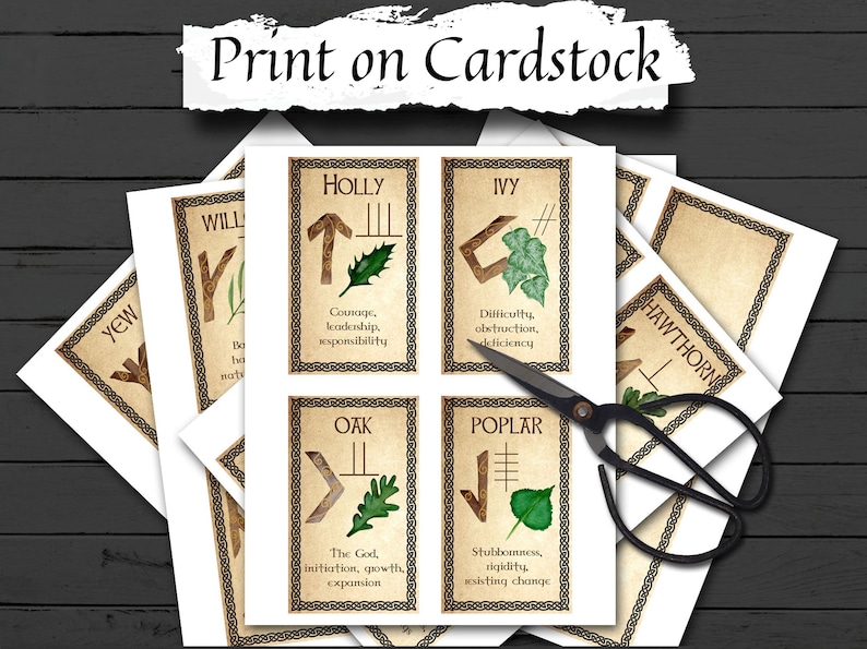 OGHAM ORACLE CARDS  Wicca Witchcraft Oracle Cards to Print at Home, Ogham Tarot Printable Oracle Deck Messages, Celtic Ogham Spirit Deck - Morgana Magick Spell