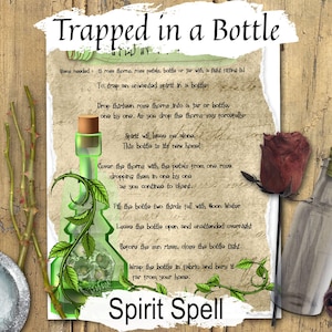 Trapped in a Bottle: Capture a Spirit Spell, Bottle Binding, Ghost Jar afdrukbare spreukenboekpagina
