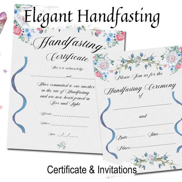 ELEGANT HANDFASTING Certificate and Invitation, Printable Instant Download,  Certificate  8.5" x 11",  Invitation 6.25" x 4.50"