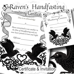 RAVEN&#39;S LOVE HANDFASTING Certificate and Invitation, Printable Pagan Wiccan Wedding, Celebrate Your Love