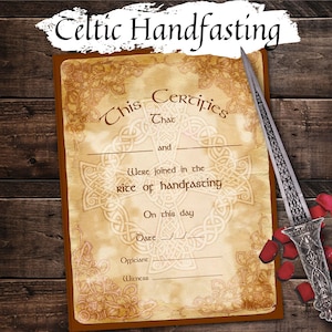 CELTIC HANDFASTING CERTIFICATE, Celebrate your Union, Pagan Wiccan Wedding Gift, Printable Instant Download,  8.5&quot; x 11&quot;
