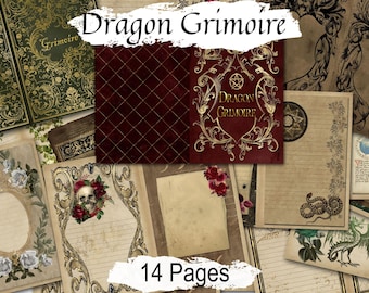 DRAGON GRIMOIRE, Printable Digital Junk Journal Kit for your Book of Shadows or Spellbook, Mystical World, Fire-Breathers, Fantasy Realm