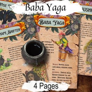 BABA YAGA, Crone Goddess Spellbook, Slavic Witchcraft Folk Fairy Tale, 4 Printable Pages