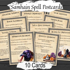 CARTÕES DE FEITIÇO SAMHAIN, Feitiços e Magia, 10 Cartões Postais para Imprimir, 5,5" x 4,5", Altar do Sabbat Wicca, Fantasmas do Mundo Espiritual, Decoração de Halloween,