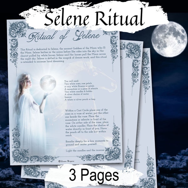 SELENE RITUAL, Witchcraft Moon Goddess Magic Spell, Dream Magic, Lucid Dreaming Spell, Wicca Witch Full Moon Pray Dream Spell, 3 Pages