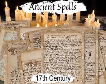 ANCIENT SPELLS BUNDLE, 17th Century Witchcraft, 25 Printable Pages of Old Witch Handwritten Spells and Translations, Genuine Witchcraft