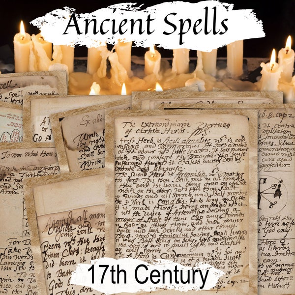 ANCIENT SPELLS BUNDLE, 17th Century Witchcraft, 25 Printable Pages of Old Witch Handwritten Spells and Translations, Genuine Witchcraft