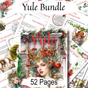 YULE WINTER SOLSTICE Bundle, Wicca Witch Sabbat, Winter Magic Spells Rituals, Recipes and more!  Yule Celebration Gift, 52 Printable pages