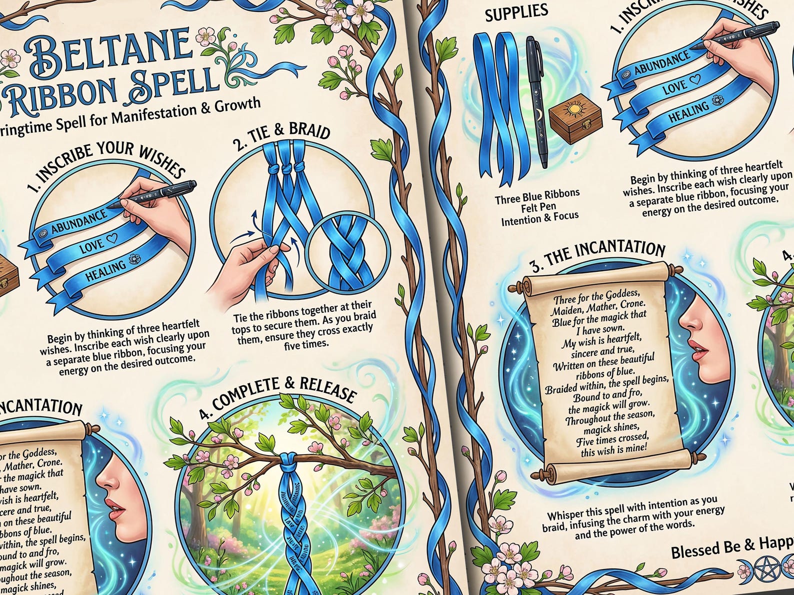 Beltane Ribbon Tree Beltane Ribbon Spell: Digital Grimoire Page for Your Book of Shadows - Etsy