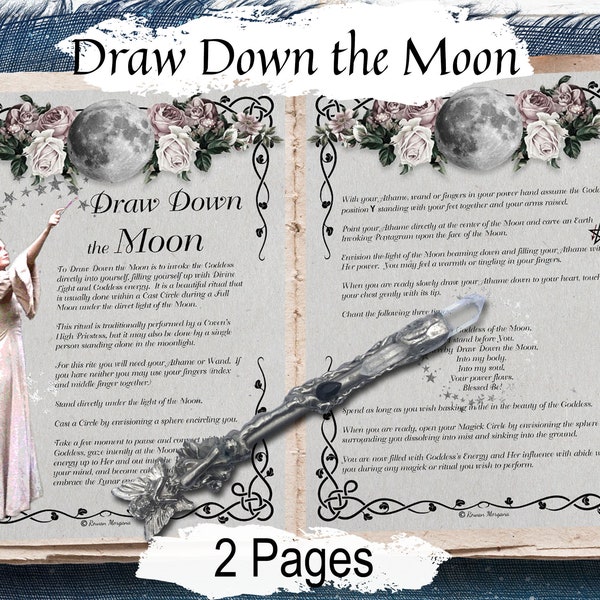 DRAW DOWN the MOON a Wicca Ritual, Witchcraft Full Moon Magic, Moon Goddess, Moon Spell, Wicca Moon Esbat Prayer Meditation Ritual, 2 Pages